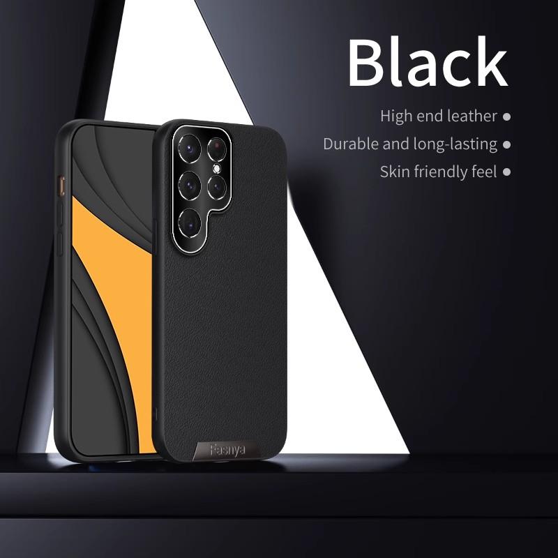 Suitable for Samsung S25plus Gyroscope Stand Phone Case S24FE, Natural Leather Texture S23U, Anti-drop A16, Protective Case A54