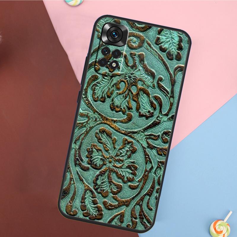 Brown Tooled Leather Pattern Cover For Xiaomi Redmi Note 13 14 Pro 12 11 9 10 9S 10S 11S 12S Redmi 14C 10C 12C 13C Case