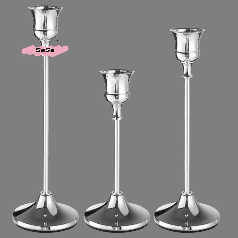 S-3Pcs Vintage Elegant Metal And Aluminum Tabletop Candle Holders, Suitable For Wedding Anniversary, Home And Hotel Decoration
