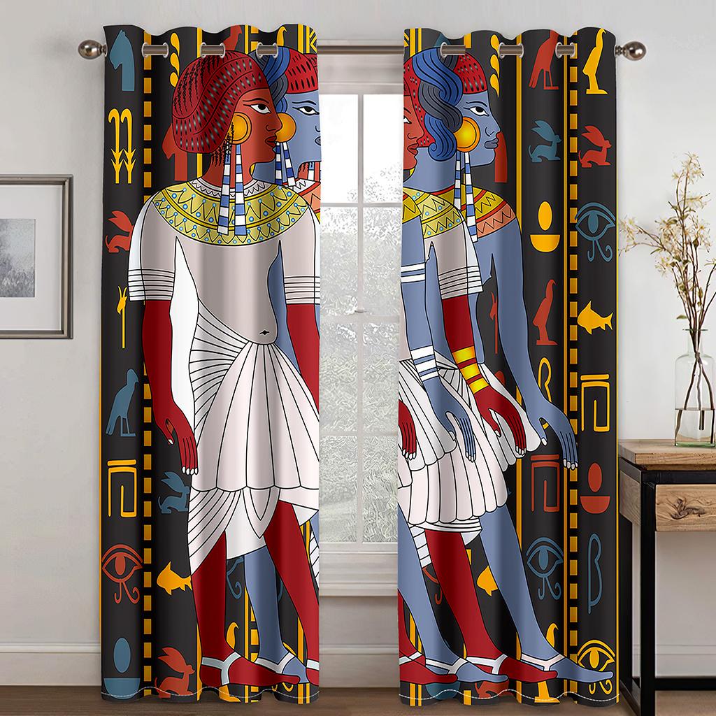 Boho Psychedelic African Women Art Black Stars Moon Panel Thin Shading Polyester Window Curtain for Bedroom Living Room Decor