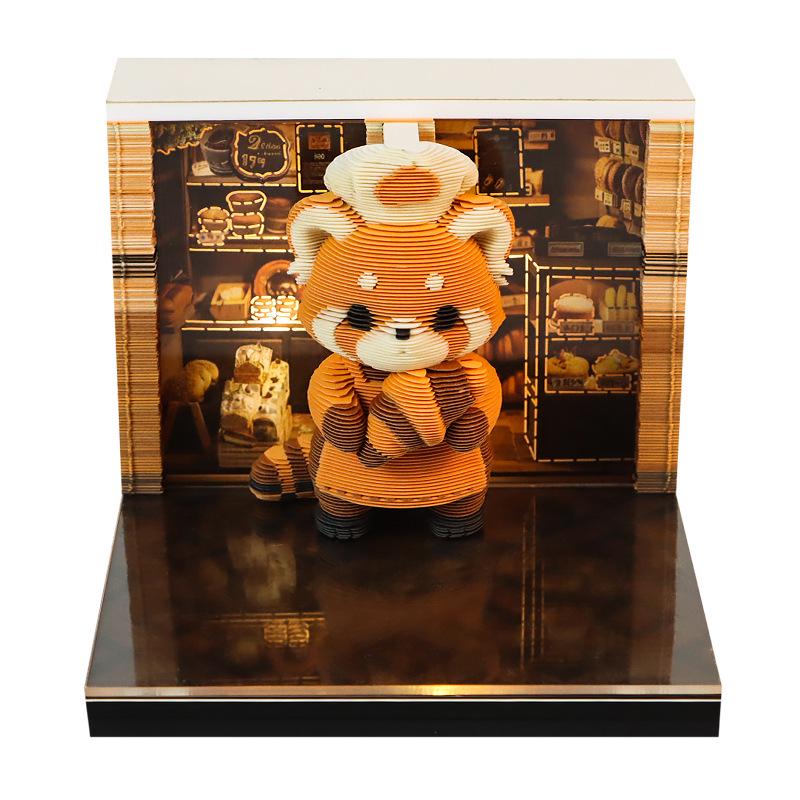 Creative Raccoon Paper Sculpture Calendar: 3D Desk Ornament with Sticky Notes