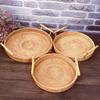 Handgeflochtener Runder Rattan-Korb Brotaufbewahrungskorb Obst Tee Snack Brot Picknicktablett Snacks Aufbewahrungsbox Küchenutensilien Korb
