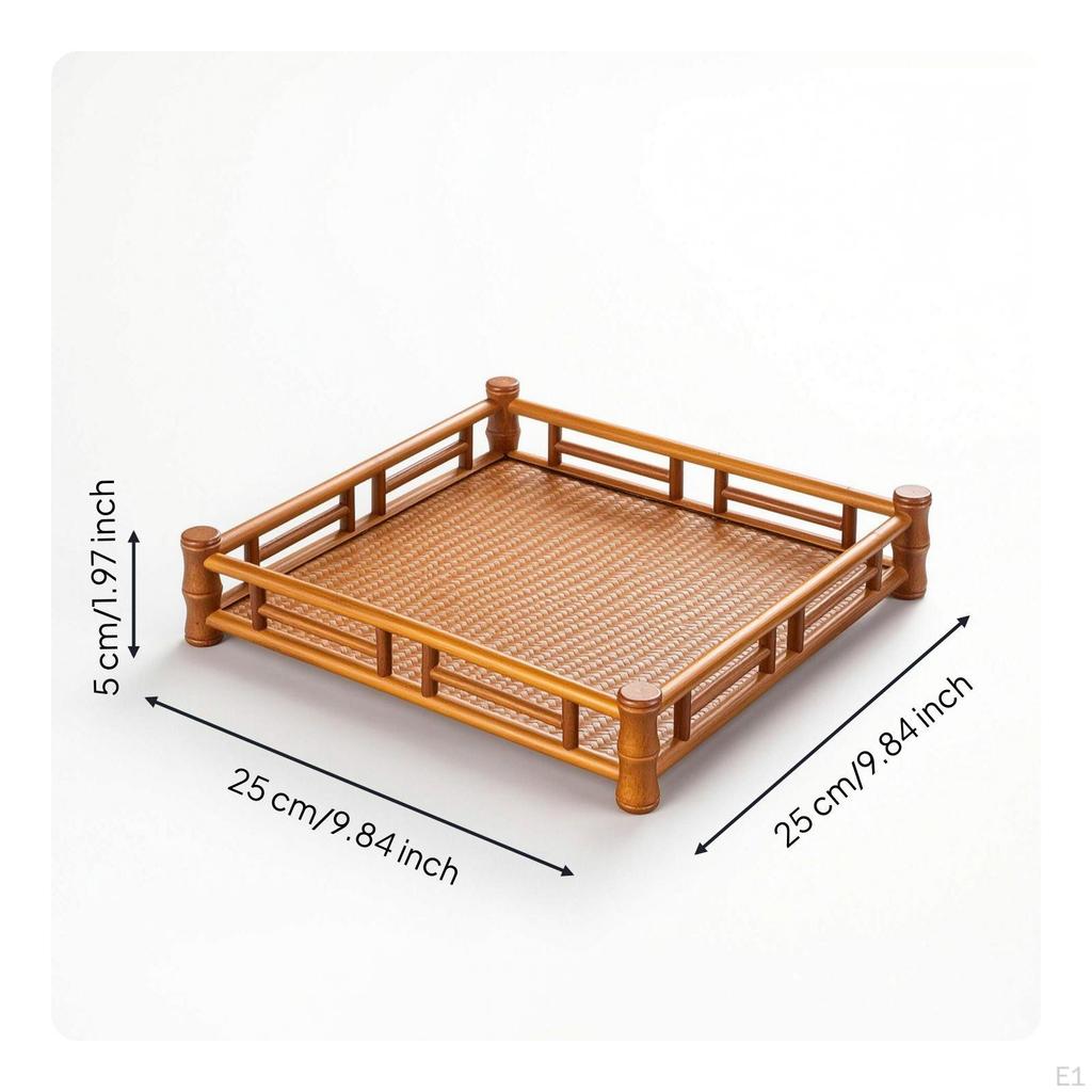 Serving Tray with Woven Central Panel Handcrafted Bamboo for Tabletop Display Highrail