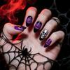 Purple-Black Pumpkin & Silver Skull Halloween Prank Wearable False Nails
