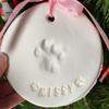 Pet Paw Print Christmas Ornament Kit 2 Pcs Dog/Cat DIY Hanging Souvenir with Customization Tools And Display Stand Clay Pawprint Keepsake Lover