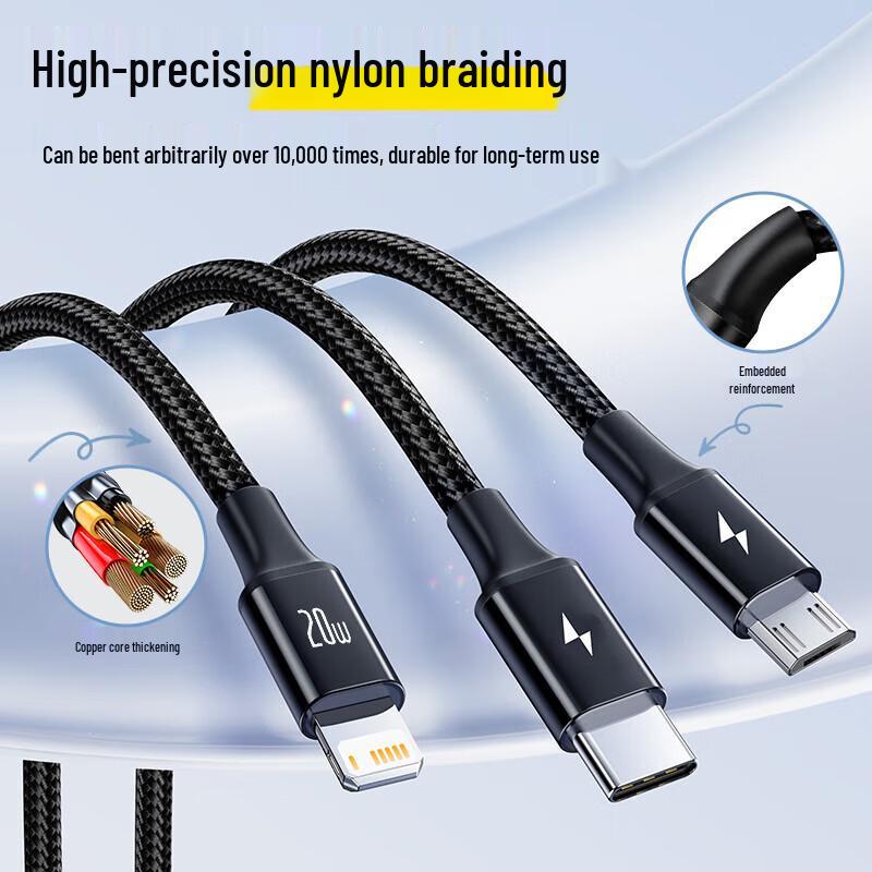 Baseus 3-in-1 PD 20W/27W Fast Charging Cable (Type-C to M+L+C)