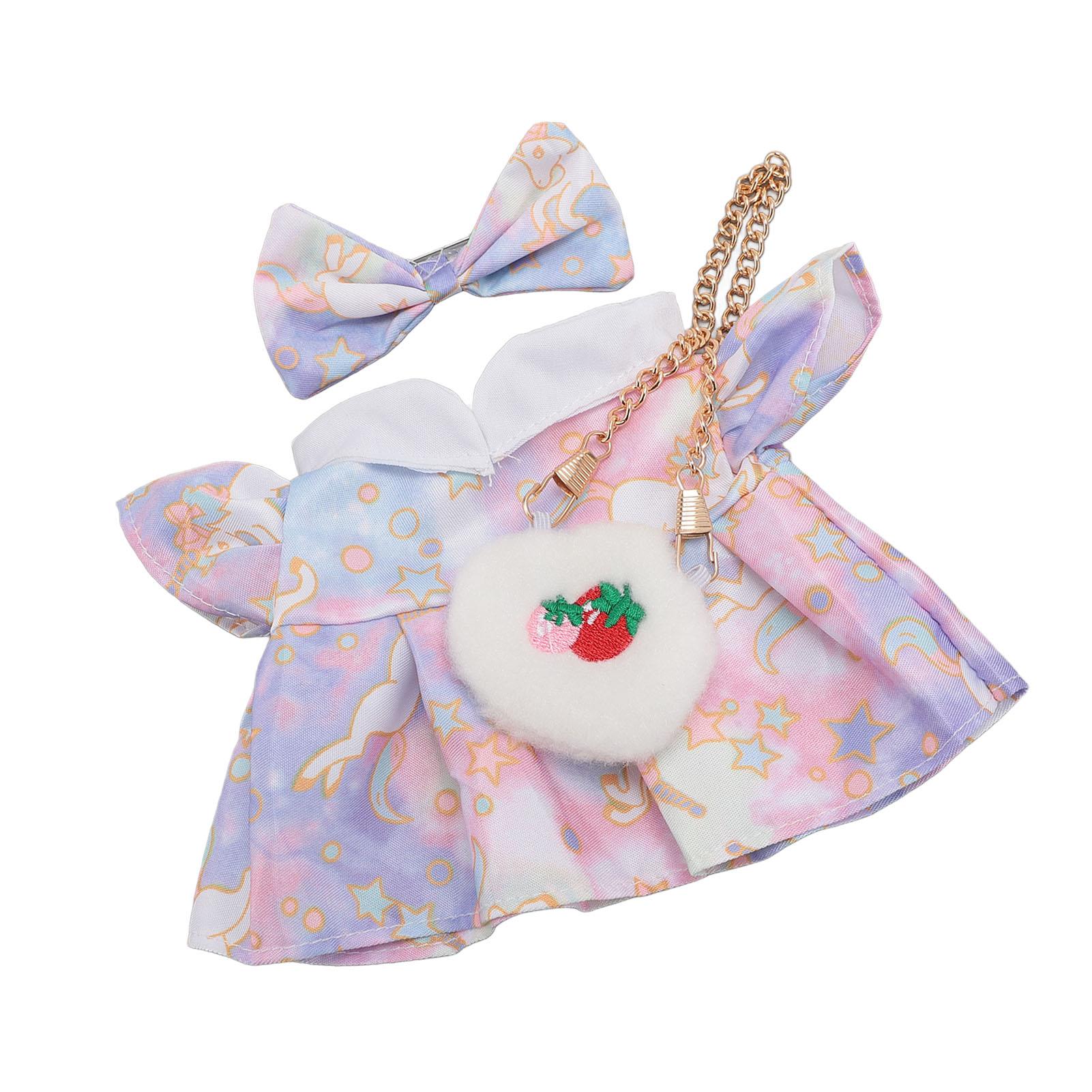 

Plush Doll Clothes Cotton and Cloth Bow Tie 20cm Plush Doll Outfits Dress with Strawberry Bag 4