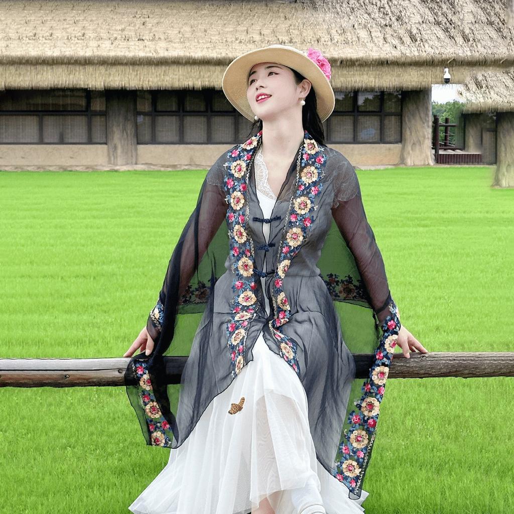 Retro Sonnenschutz Schnalle Schal Strandtuch Neuer Chinesischer Stil Dünner Ethnischer Schal Temperament Baumwolle Leinen Schal Kopftuch