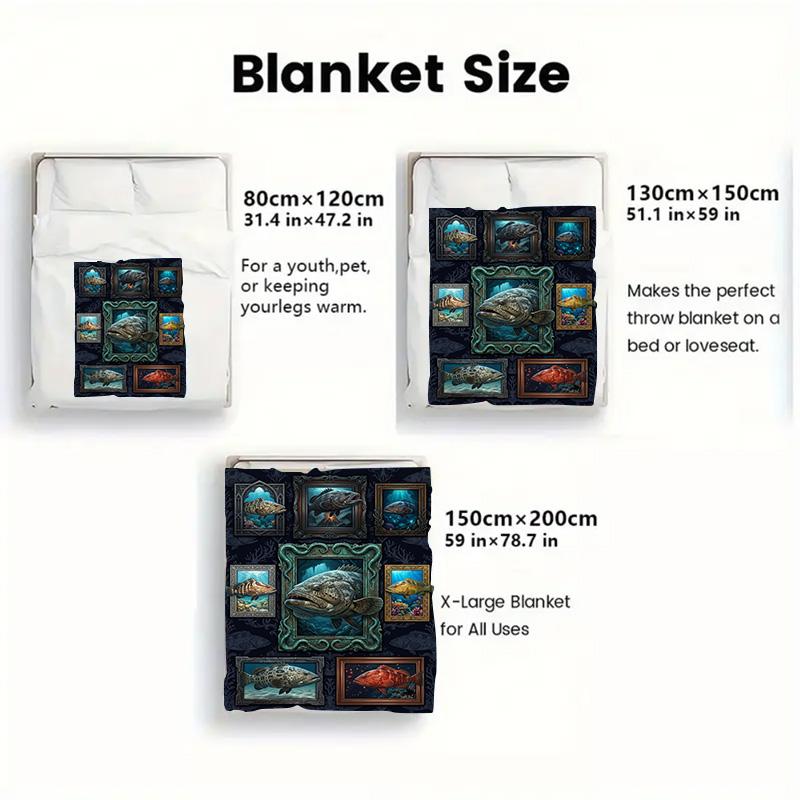 Ocean Fish Collage 2D Flat Pattern Flannel Blanket, High Quality All Seasons, Home Decor, Warmth and Comfort, Perfect for Christmas Gifts.