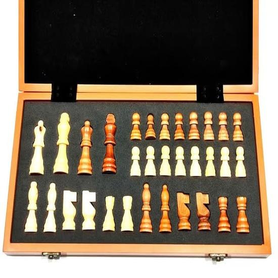 KNK Premium Chess Board Set Foldable 15x15 Inches Anti-Scratch Padded Storage 32 Wooden Chess Pieces Classic Game for Adults & Kids Travel Brown