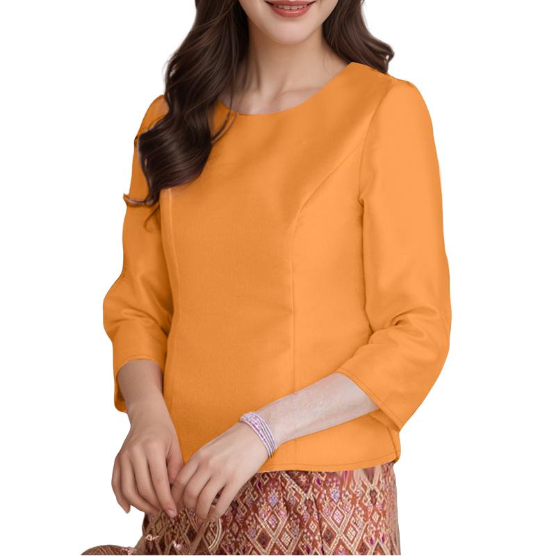 

ZANZEA Женская повседневная блузка с круглым вырезом, однотонная, с рукавами 3/4 S оранжевый