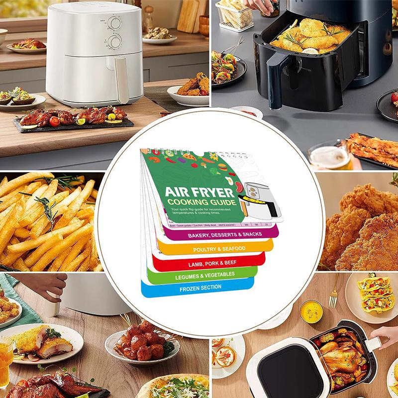 Silreck Arkusz ściągawki do frytkownicy powietrznej Magnetyczny przewodnik gotowania Broszurka I Gotowa do lodówki Magia frytkownicy powietrznej: Książka kucharska z pętelką do zawieszania i magnesem