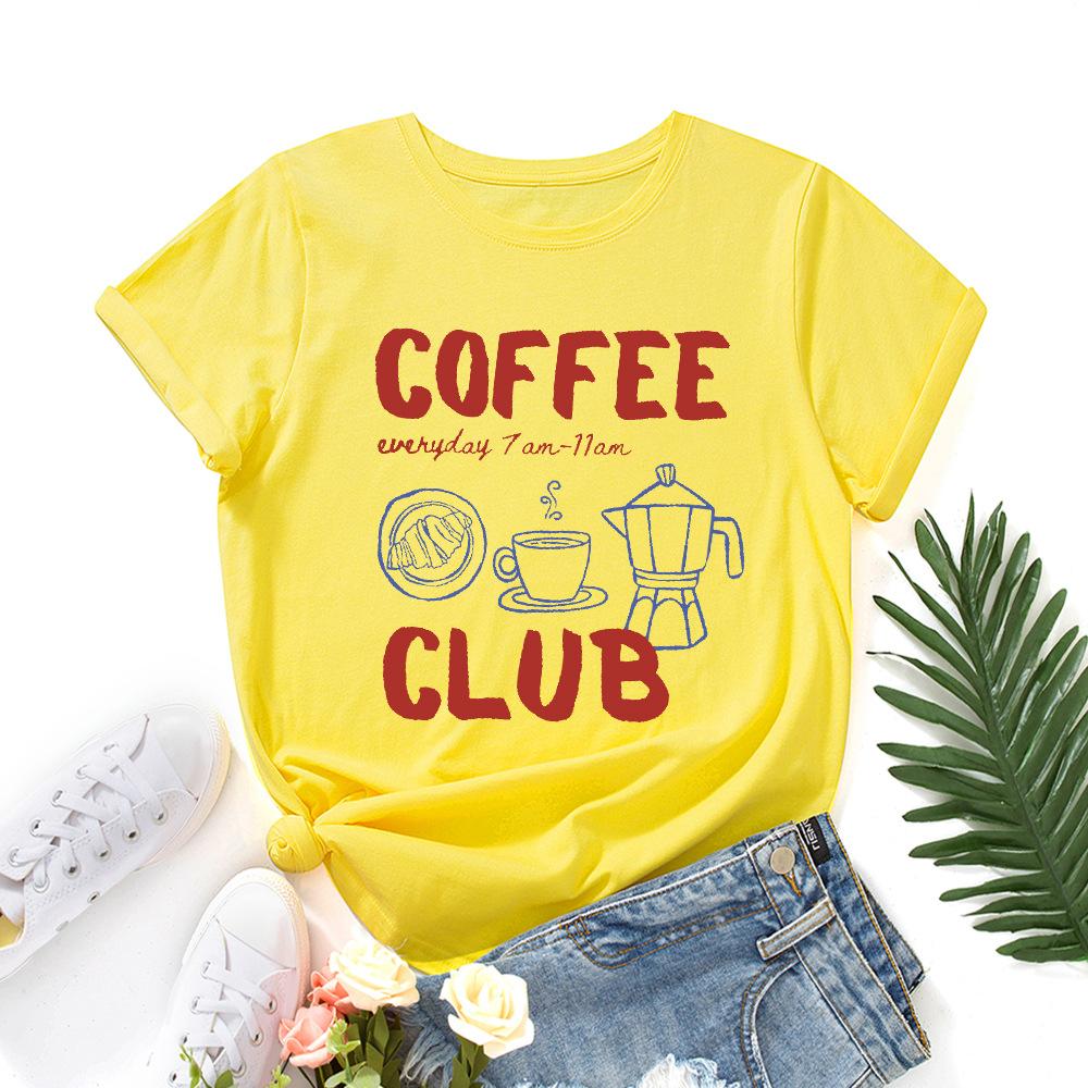 Bawełniany T-shirt Krótki Rękaw Okrągły Dekolt Damski Nadruk 2D Top