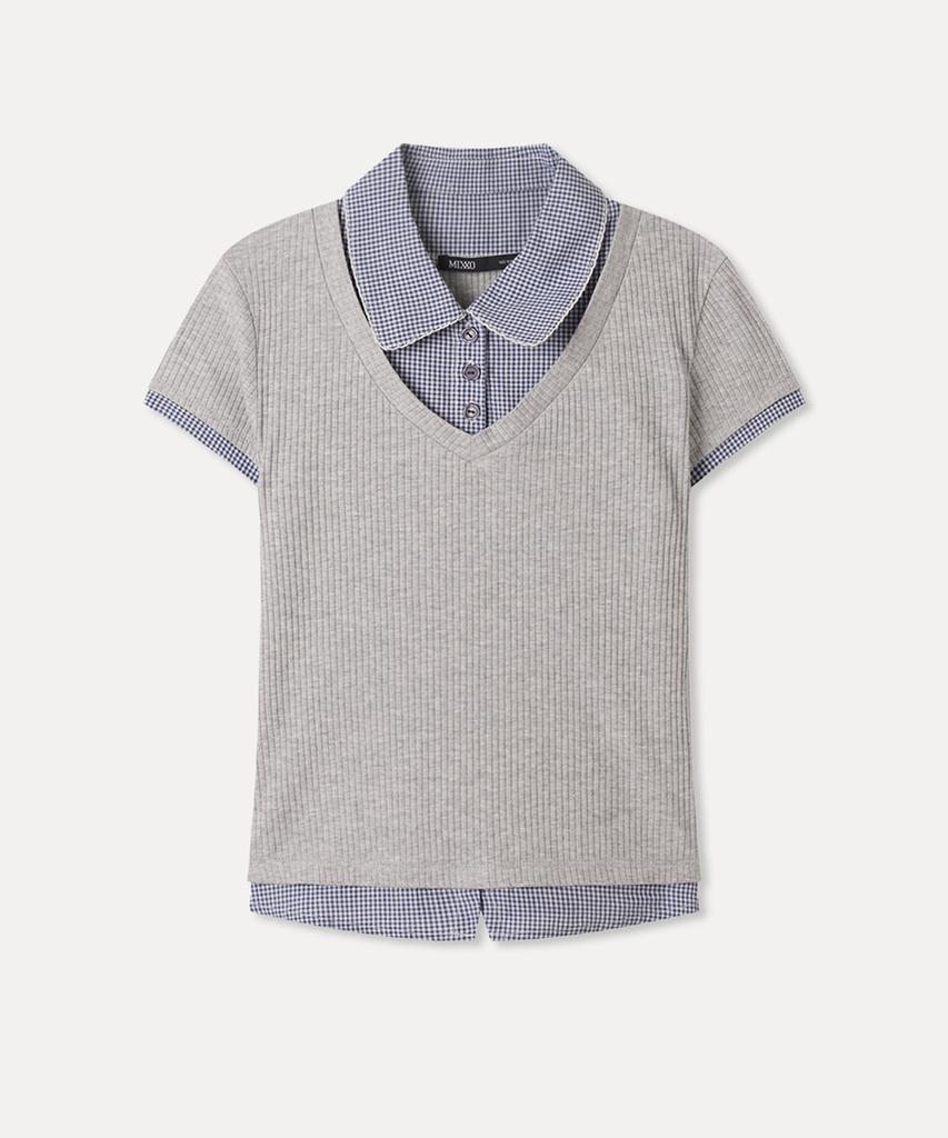 MIXXO Shirt Color Block Short Sleeve T-Shirt_Miwhwg528A Miwhwg87Qa