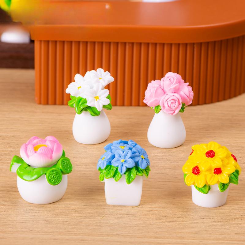 Micro Landscape Decoration Simulation Flower Fake Flower Succulent Plant Pot Resin Crafts Doll House Desktop Mini Decoration
