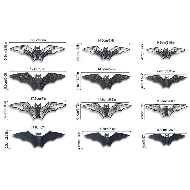 3D Hollow Out Bat Sticker 48PCS/Set Mixed Various Size Black Horror Bats DIY Decorations for Thrilling House Halloween Party ZYF