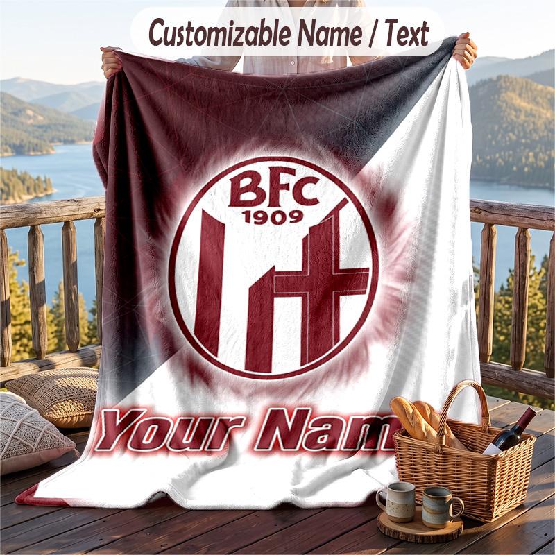 Flannel Blanket Bologna FC Print Custom Name Text Soft Throw for Sofa Bed