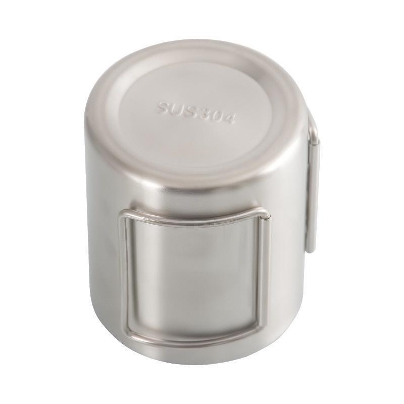 Camping Cup Tableware Nature Hike Travel Picnic Portable Mug Cupped Stainless Steel Water Cup Mug with Foldable Handle Cookware