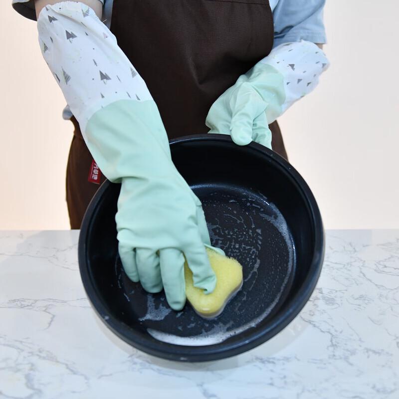 Warm Fleece-Lined Rubber Household Gloves with Extended Cuffs
