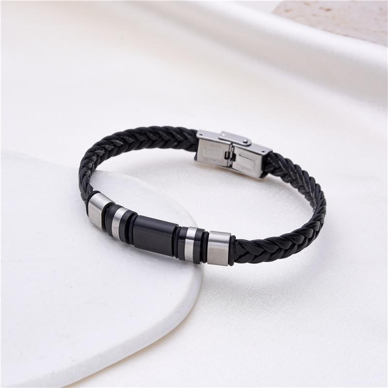 

Винтажный плетеный полосатый кожаный браслет для мужчин, индивидуальный темперамент, аксессуары на запястье, популярные простые украшения для отдыха 21cm