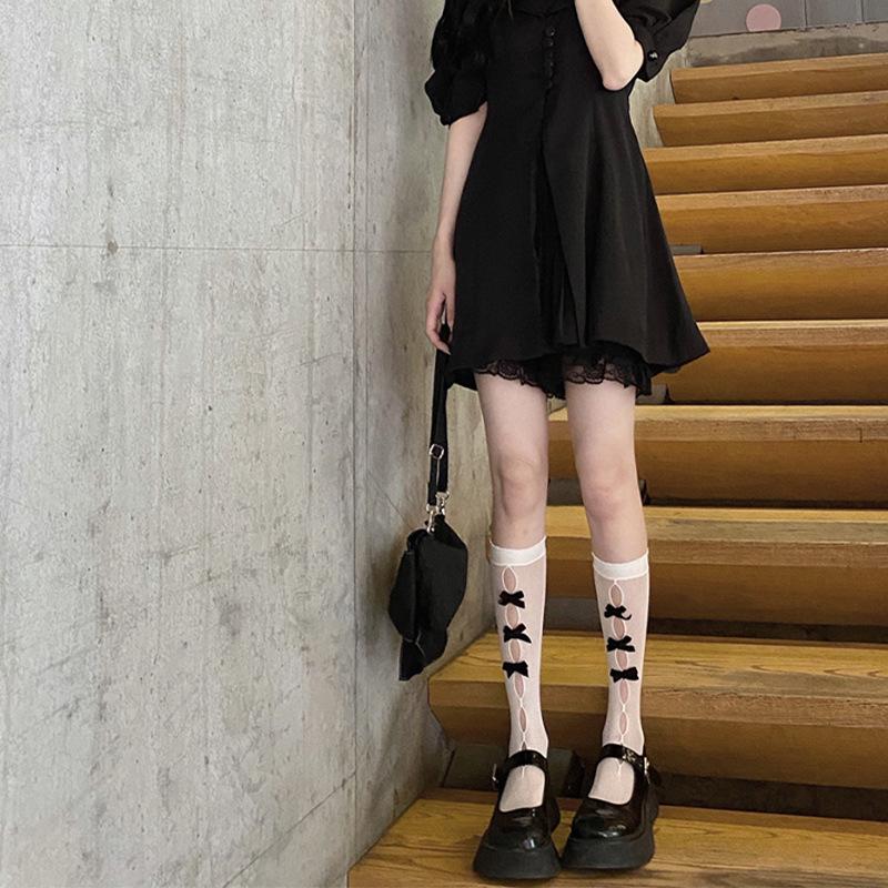 Bowknot Mid-Calf Hollow Out Cute French Girl Short Socks & Sweet Japanese Ruffled Leg Warmers