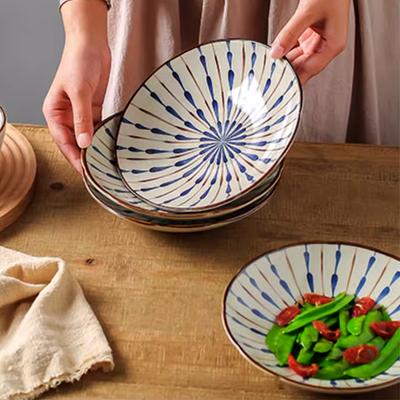 2 Piezas Platos de Cena de Cerámica Plato Hondo Redondo Retro Japonés Platos de Cena Plato para Pasta Vajilla de Cocina Apto para Microondas Horno para Hornear