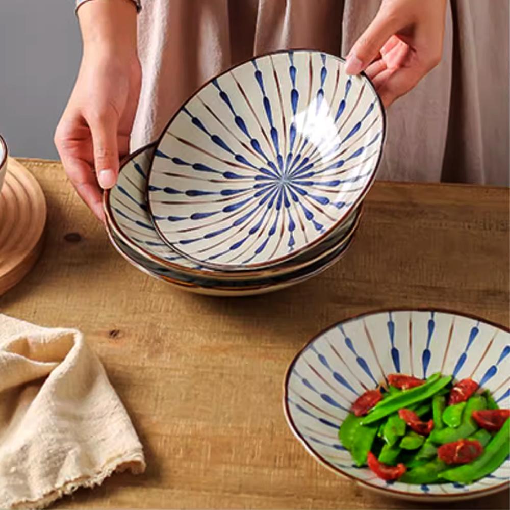 2PCS Ceramic Dinner Plates Japanese Retro Deep Round Plate Dinner Plates Pasta Plate Kitchen Tableware Microwave Oven Bakeware