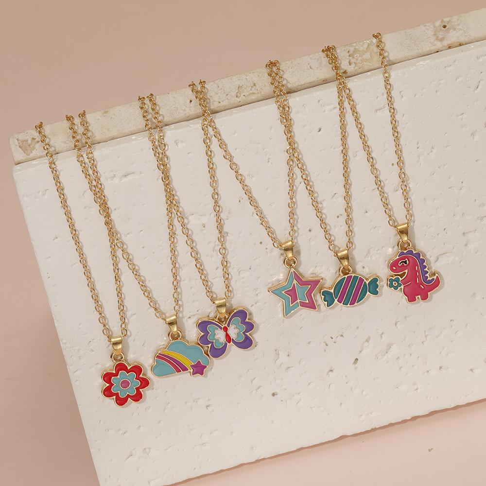 Small Pendant Jewelry Candy Ice Cream Rainbow Cloud Star Heart Flower BFF Joy Babe Charm Necklace Choker For Kids Girls Boy Gift