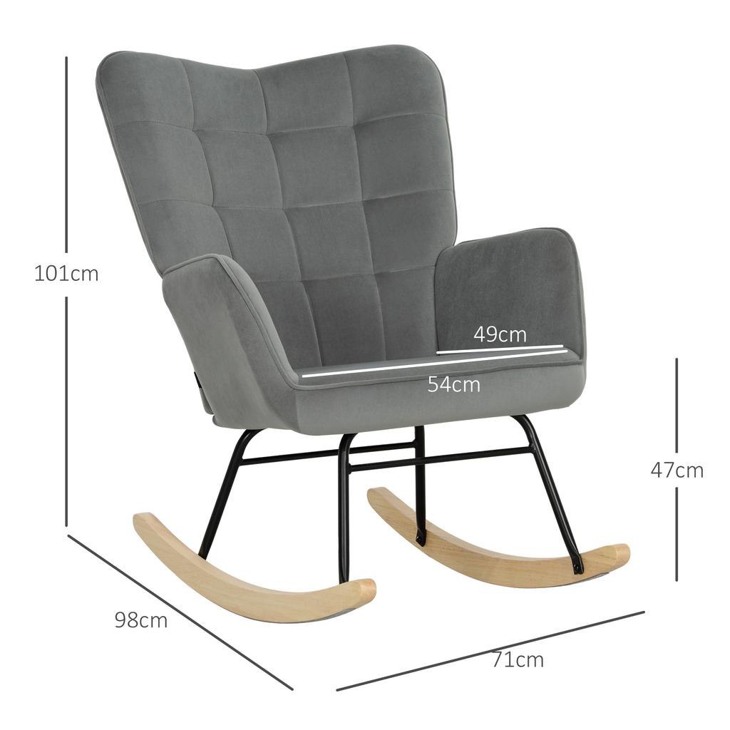 Vintage Rocking Chair, Curved Rockers, Thick Padding, Beechwood & Steel, Dark Grey