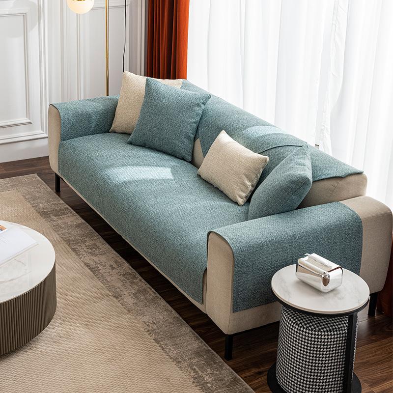 New Linen Solid Color Sofa Mat  Anti Slip Thickened Four Seasons Dustproof Seat Living Room Modern Minimalism Protector Cover