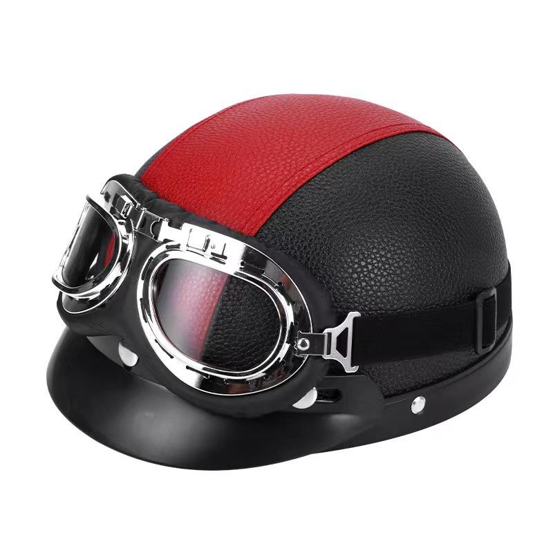 Hot Sell Brown Synthetic Leather Vintage Motorcycle Motorbike Vespa Open Face Half Motor Scooter Helmets & Goggles