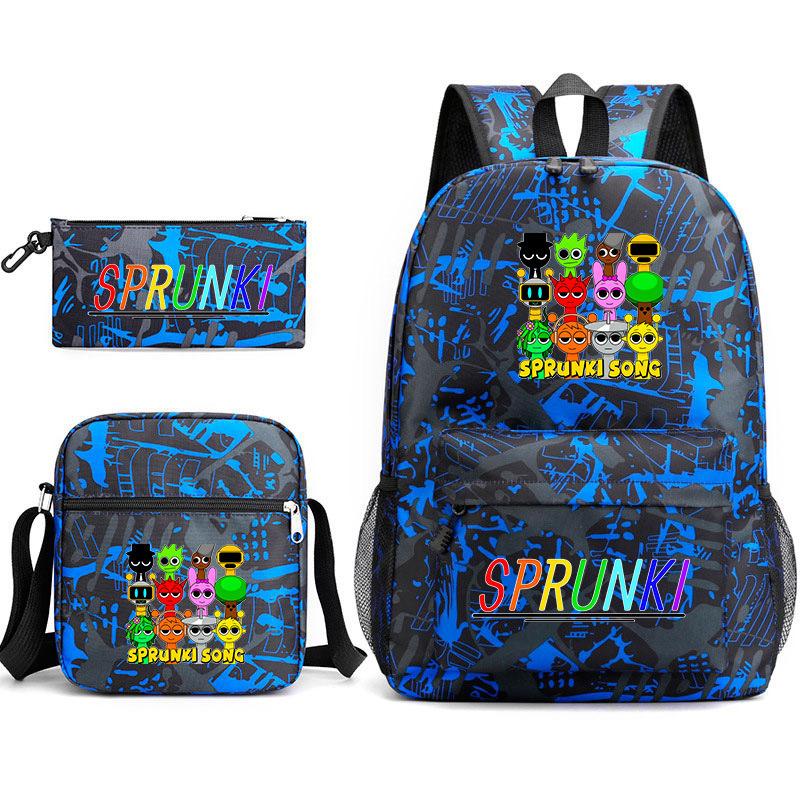 New rhythm box Sprunki music game schoolbag backpack pencil bag three-piece set student heat transfer backpack