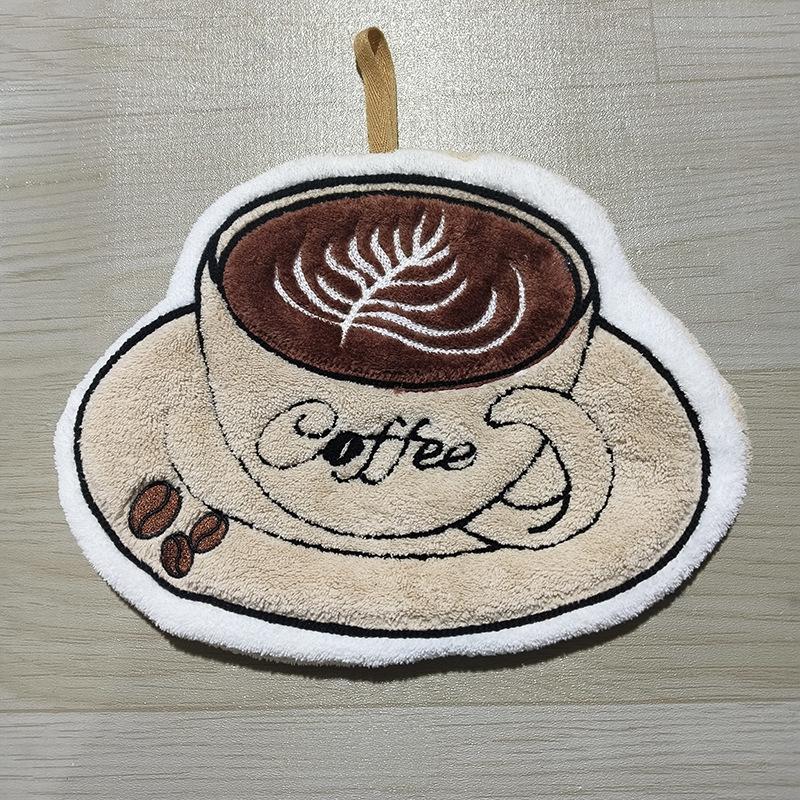 1Pcs Absorbent Hand Cloth Coffee Bread Hand Towel For Kitchen Bathroom Hand Cloth Cartoon Hand Towels Convenient Hanging Towel