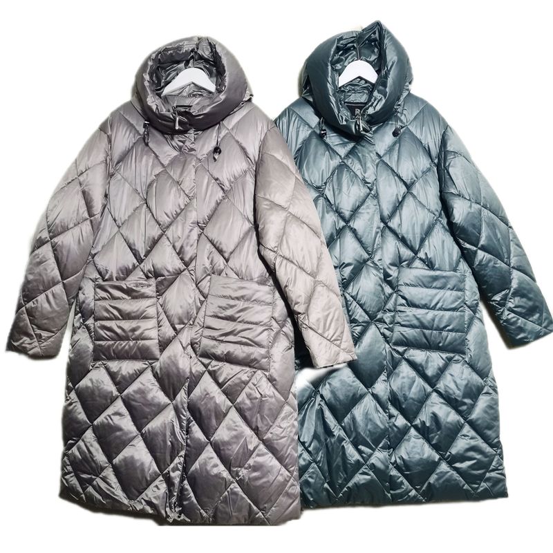 Original Single Tail Goods Down Cotton Rhombus Hood Mid-Length Cotton-padded Jacket Thick Winter Cold Protective Clothing Middle-aged Women Dress