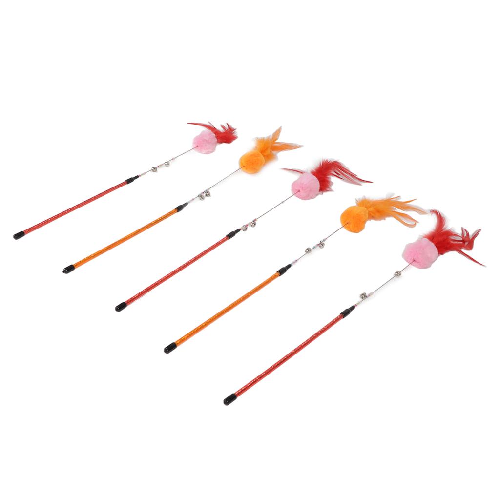 5 Stück Lustiger Katzenstab Ergonomisches Interaktives Katzenfeder-Spielzeug mit Glöckchenperlen für Katzen-Bewegung und Spiel