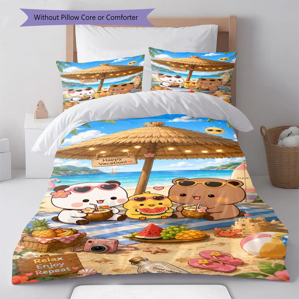 Bubu Dudu Cartoon Pattern Bedding Set Quilt Cover Pillowcase Home Decor Gift (1 * Duvet Cover + 2 * Pillowcase, Without Core)