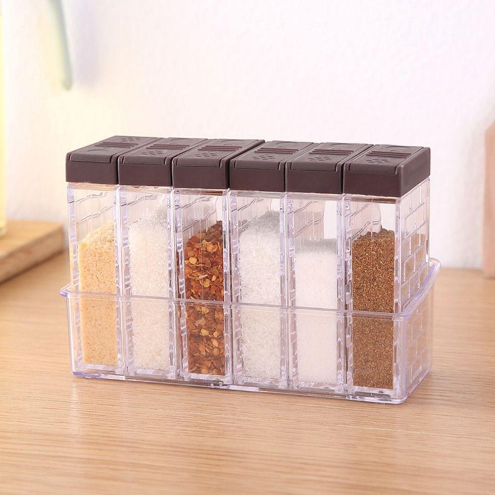 6Pcs/Set Double Opening Cover Spices Container Set Plastic Spice Canister Set Seasoning Bottle  BBQ