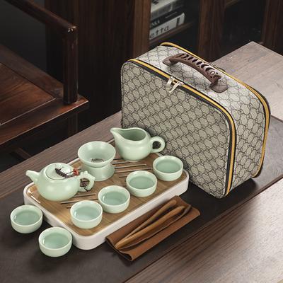 Travel Ceramic Kung Fu Tea Set, Tea Tray, a Full Set of Portable Storage Bags, Practical Business Gifts for Customers