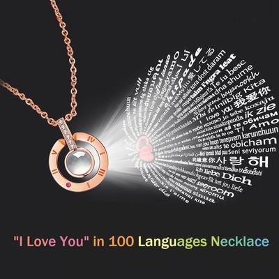 Collana Ti Amo in 100 Lingue Incisioni Microscopiche Ciondolo con Proiezione di Luce Collana per Donne ADM