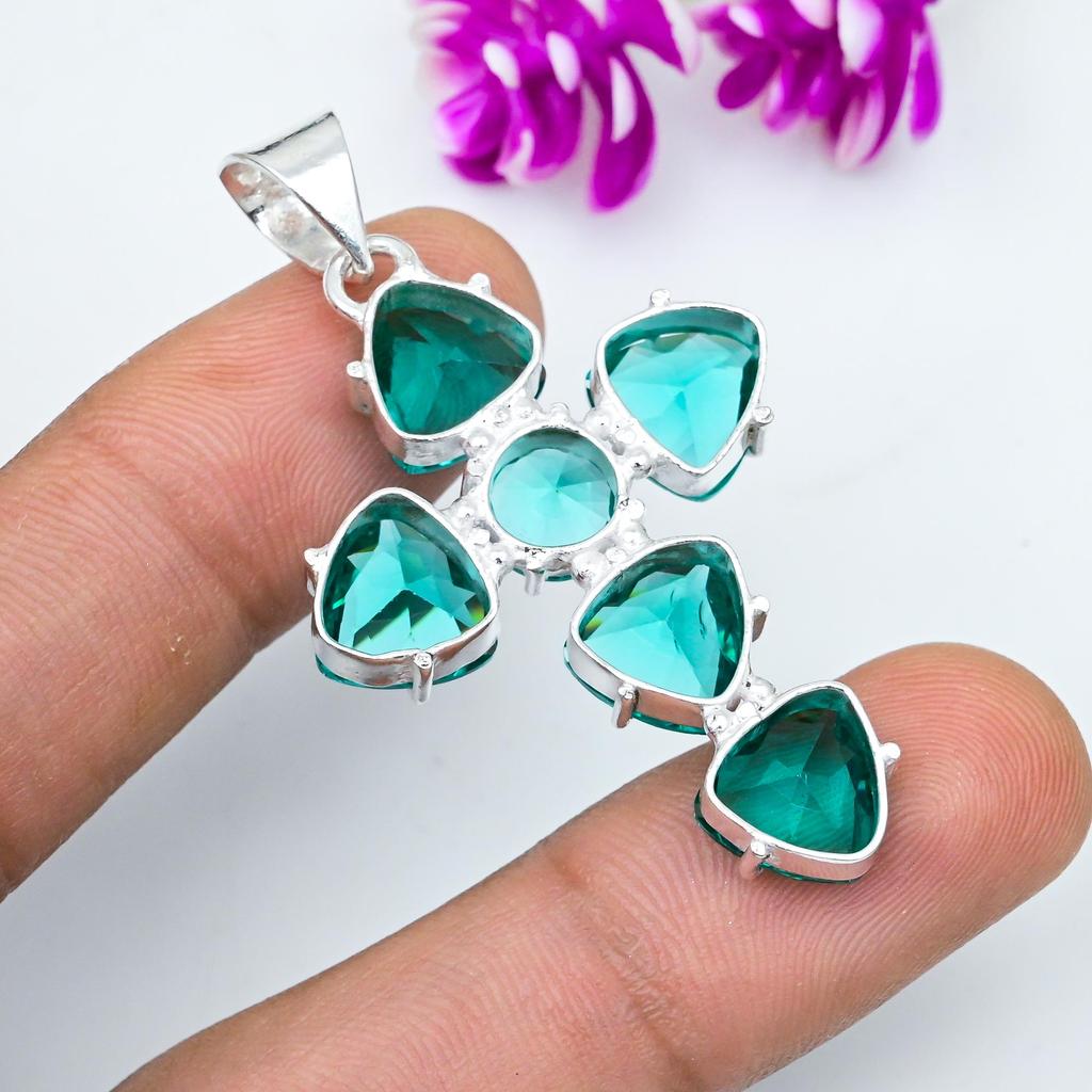 Indicolite edelstensanheng, 925 solid sterling sølv anheng, håndlagde antikke smykker, gave til morsdagen