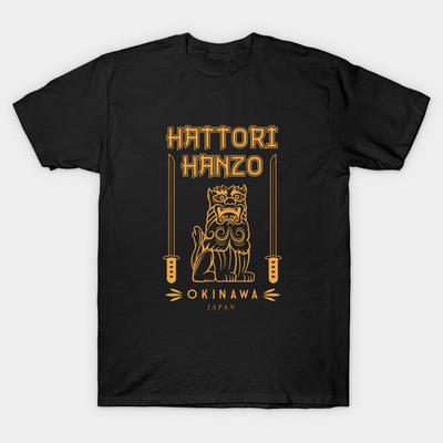 Asian Size Men Black Print T-shirt Hattori Hanzo Steel No-Cut Heat Transfer Print Cotton Tshirt