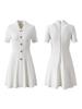 2026 European & American Coco-Inspired Knit Dress: Short Sleeve, A-Line Skirt, French Lapel