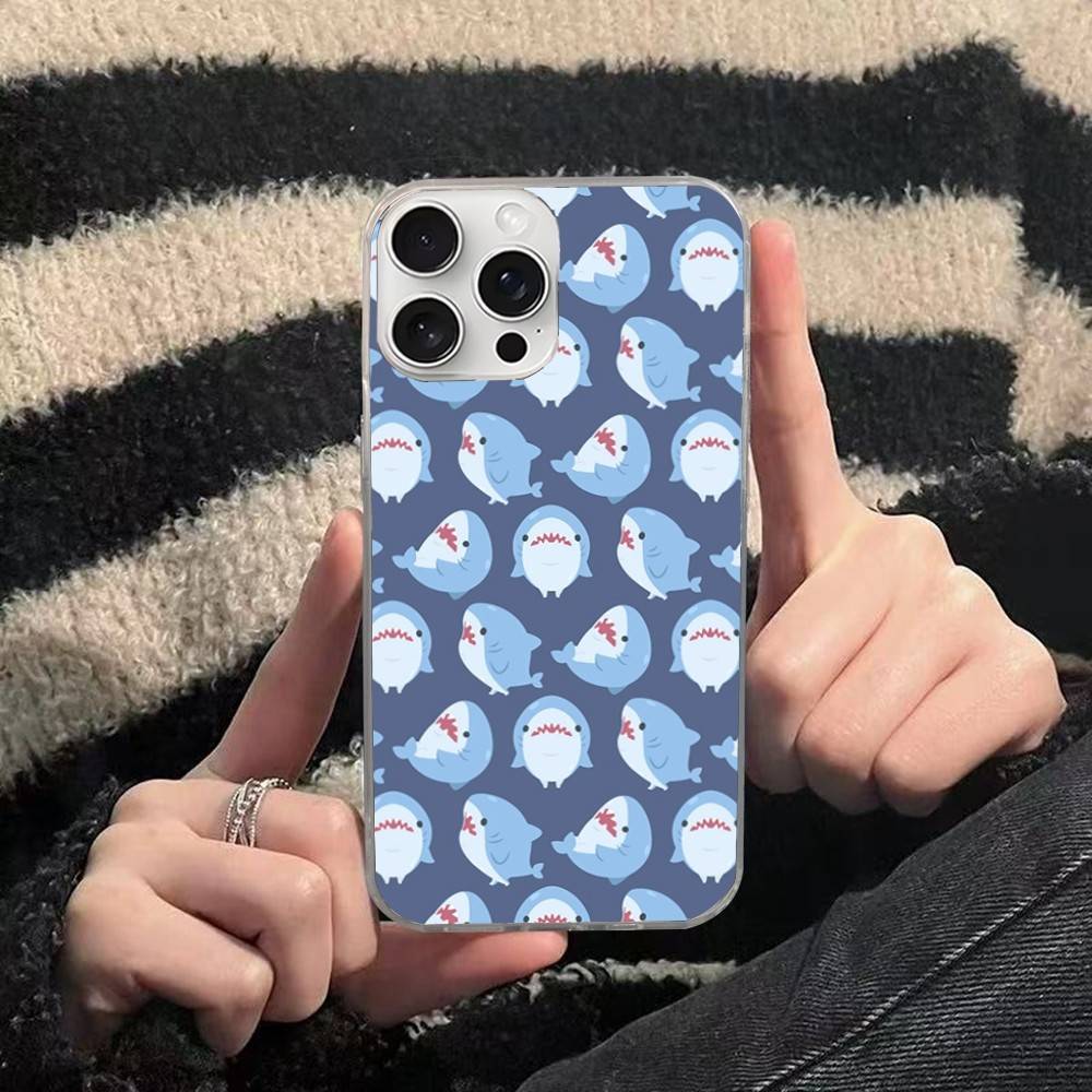Cute anime Shark Phone Case For iPhone 17 16 15 14 13 12 11 Pro Max Plus Satin Colorful Cover