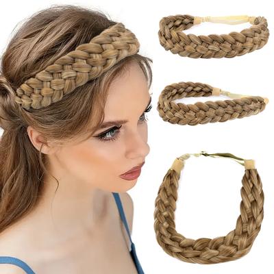 Syntetické elastické vlasy Klasické husté široké pletené elegantní ručně vyráběné pletené čelenky pro ženy a dívky denní doplňky