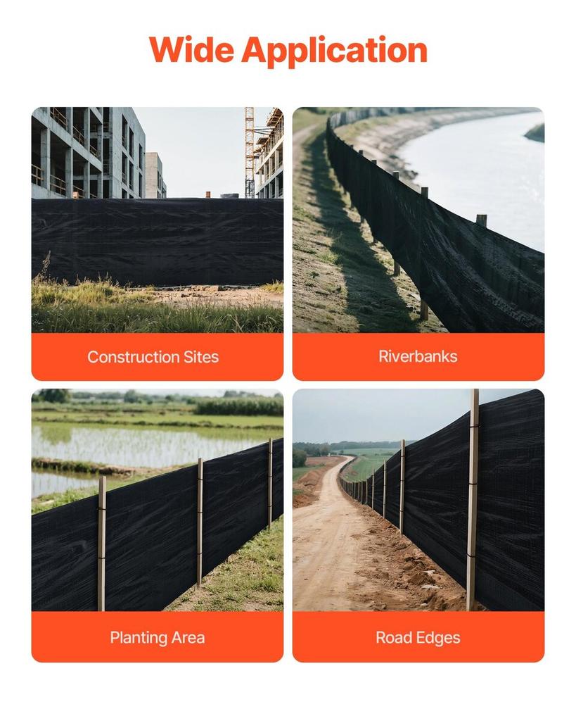 Silt Fence Fabric Roll, 0.91 x 152.4 m Erosion Control Fencing, Industrial Grade Tough Polypropylene Fabrics for Sediment Retention, Temporary Fabric