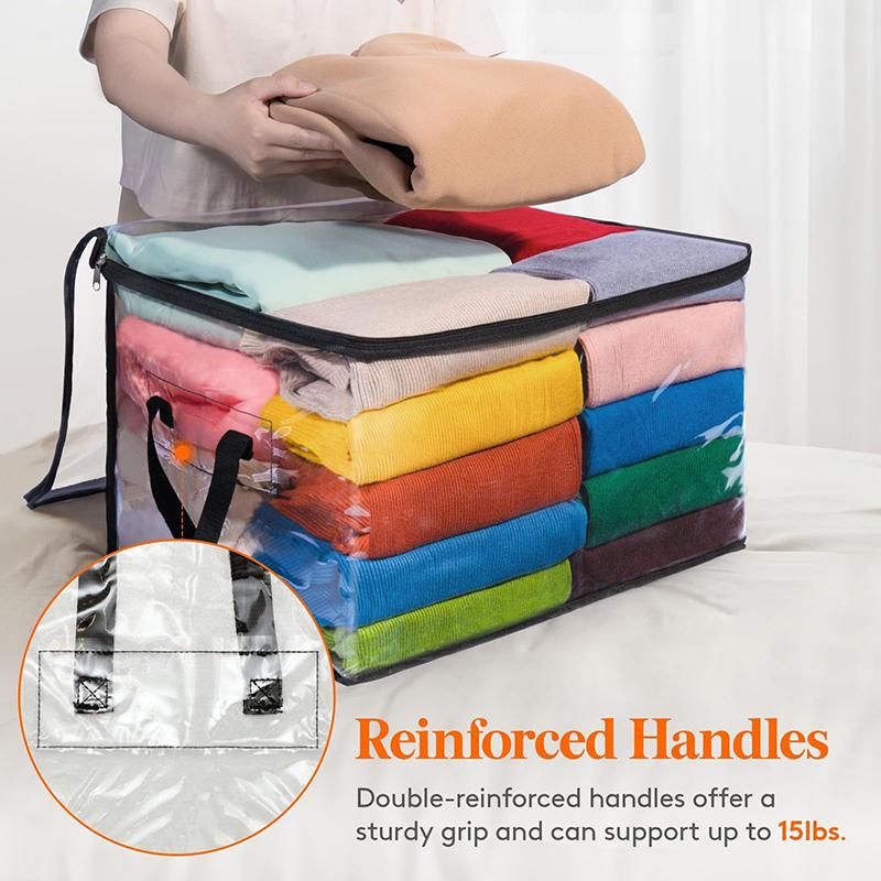 Clear Clothes Storage Bags 60L Plastic Blanket Storage Bags Vinyl Foldable Moving Bags With Zipper Closet Organizers