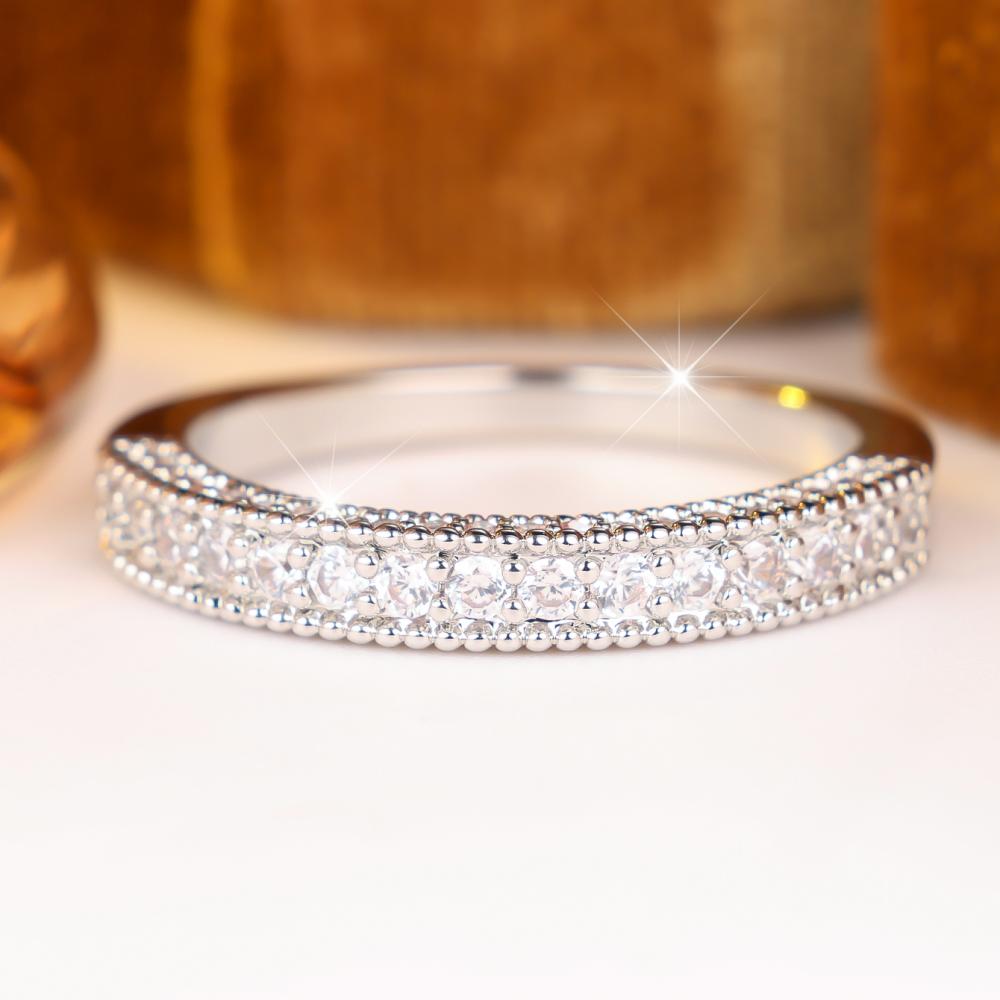Luxury Double Row Zircon Ring 2 Colors Available Beaded Edge Band Women Daily