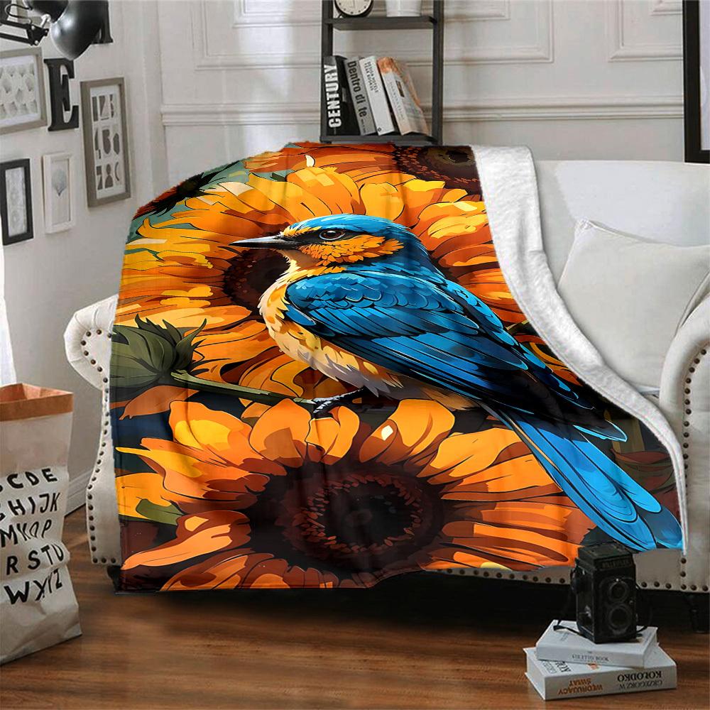 1PC Bluebird, Sunflower Blanket - Soft Warm All-Season Throw for Sofa, Bed, Car, Office, Throw For Sofa yy250916104