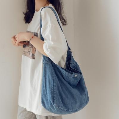 Denim Canvas Crossbody Bag, Large Capacity Shoulder Bag, Trendy Student Tote Bag