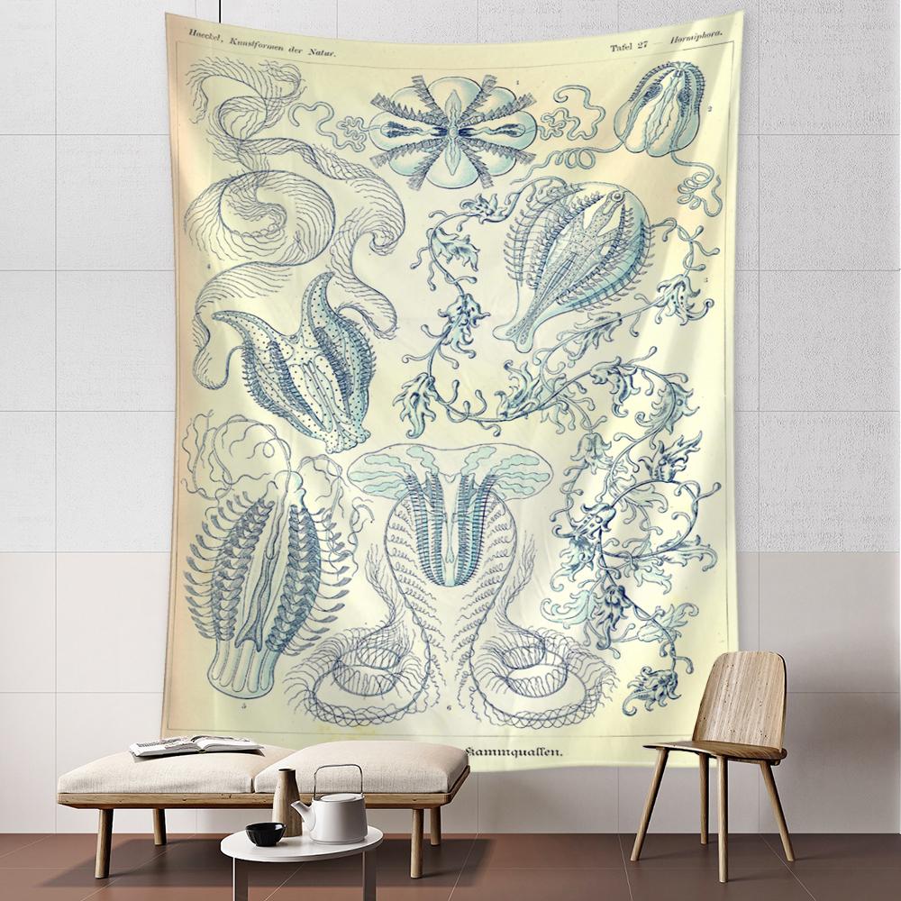 Octopus Jellyfish Classification Map Tapestry Wall Hanging Art Bohemian Style Psychedelic Dormitory Simple Home Decor